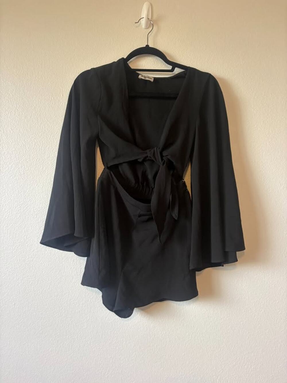 Show Me Your Mumu Black Tie-Front Bell-Sleeve Romper - Size XS